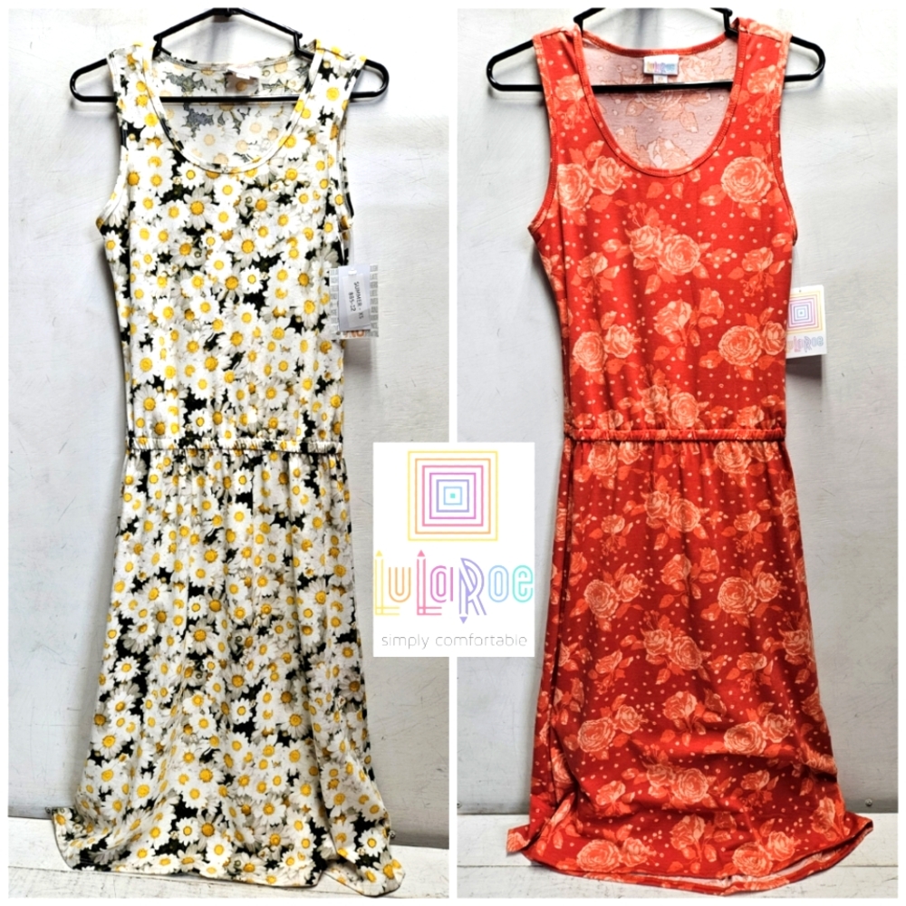 2 New LuLaRoe Summer Sleeveless Floral Dresses knee length ~ womens xs